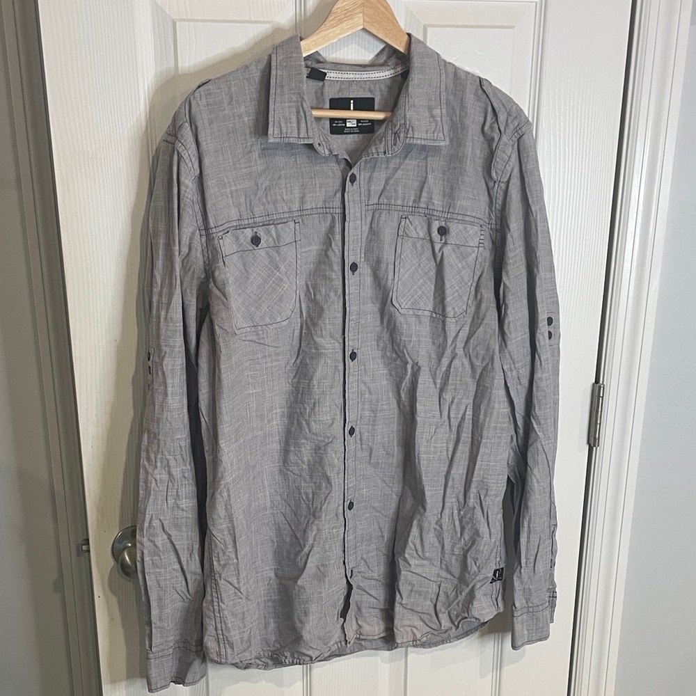 I Jeans by Buffalo - Men's Long Sleeve Gray Button Up Shirt Size XXL